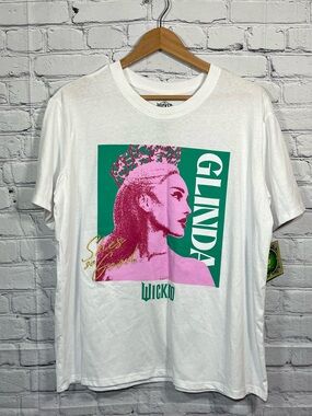Wicked Glinda & Elphaba T-Shirt Womens Size Large White Embroidered NWT